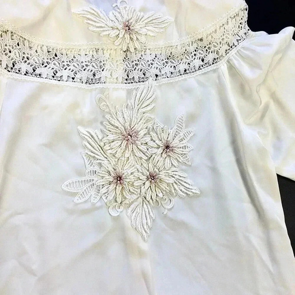 Mode More Womens Ivory Floral Lace Long SLeeve Sheer Blouse Size Large - Picture 4 of 12